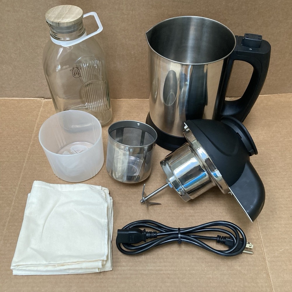 Almond Cow Plant Based Milk Maker With Glass Bottle & Lid Cheese Cloth Tested